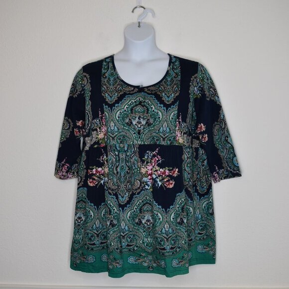Ulla Popken Tops - Ulla Popken Babydoll Tunic Top Sz 16 / 18 Floral Button Front Whimsigoth Boho